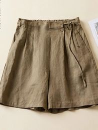 Women Casual Short Pants Arrival 2023 Summer Vintage Style Solid Color Loose Comfortable Female Cotton Linen Shorts B2438 240113