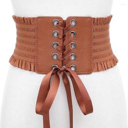 Belts Belt Bow Tie PU Leather Adjustable Waistband Lace Elastic Cummerbunds Women Waist Corset