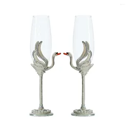 Wine Glasses 2Pcs/set Swan Enamel Champagne Glass Lead-Free Crystal Pearl Rhinestone Plating Goblet Couple Pair Cup