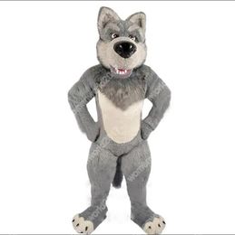 Grey Furry Wolf Mascot Costume Simulation Cartoon Character Outfits Suit Adults Size Outfit Unisex Birthday Christmas Carnival Fancy Dress