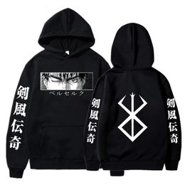 Japão Anime Berserk Hoodies outono de inverno de manga longa unissex harajuku pullovers de rua gráfico de mangás y2k roupas de moletom 240115