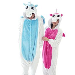 Flannel Blue Pink Unicorn horse Pijama Cartoon Cosplay Adult Unisex Homewear Onesies for adults animal Pajamas Men Women pajama un183L