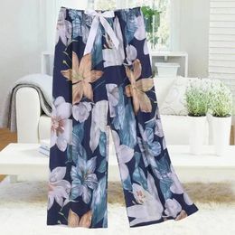 Women's Sleepwear Pants Home Clothes Summer Shorts Flower Print Wide Leg Trouser Suits Large Size Sleep Bottoms Lounge Wear