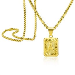 Personality A-Z 26 Initials Pendant Letter Necklace For Women Men Gold Color Square Alphabet Charm Box Link Chain Couple BFF Jewel223I