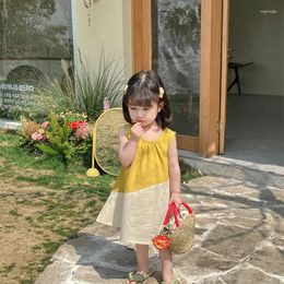 Girl Dresses Children's Wear Summer Toddler Girls' Korea Colour Block Sleeveless Dress A-line Thin Princess Holiday Patchwork