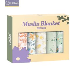 Elinfant 5pcs Gift Set Bamboo Cotton Muslin Bib Burp Cloth 100 6060cm 2 Layers Baby Scarf Handkerchief 240115
