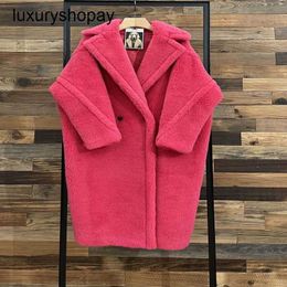 Designer Maxmaras Teddy Bear Coat Womens Cashmere Coats Wool Winter 2024 New Star Style Raspberry Red Fur Particle Camel Fleece Med