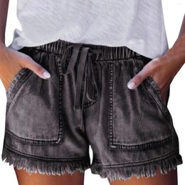 Women's Jeans Denim Bandage Pocket Bottom Tassel Casual Pants Shorts Female Womens Harajuku Hip Hop Straight Short Trousers