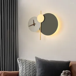 Wall Lamp Nordic Creative Iron Acrylic LED Decorative Clock Light Grey Green Bedroom Study Dining Room Lighting Fixtures Drop