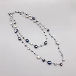 Pendants FoLisaUnique Grey Round Black Baroque Pearls Necklace For Women Casual Handmade Jewellery Long