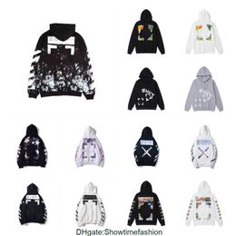 Men's Hoodies Sweatshirts Off Style Fashion Sweater Painted Arrow Crow Stripe Hoodie and T-shirts Offs 2024 Black White X8UM