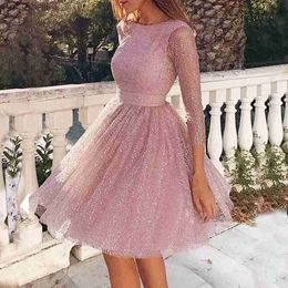 Basic Casual Dresses Korean Fashion Mesh Party Dress Summer Long Sleeve Ruched Sequin Gauze Dresses Vacation Beach Midi Dress Vestidos YQ240115