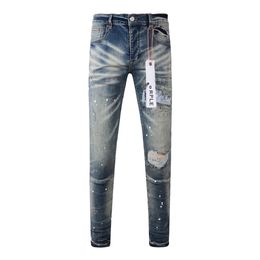 High quality designer jeans purple jeans for man Men's jeans trend imitation old black ripped motorcycle slim motorcycle men's layered jeans Men's loose jeans ripped Z6