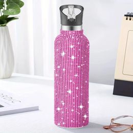 Water Bottles Studded Vacuum Cup With Straw Stainless Steel Insulated Shiny Rhinestone Decor Thermal Cups For /Cold Beverage