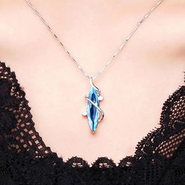 Necklaces Blue Aquamarine Gemstones Diamond Pendant Necklaces for Women Crystal White Gold Sier Color Choker Chain Jewelry Bijoux Gift