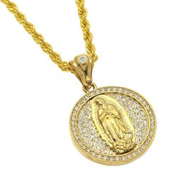 Men Women Virgin Mary Pendant Hip hop Jewelry Iced Out Bling Bling Rhinestone Crystal Gold Color Pendant Necklace Chain1856