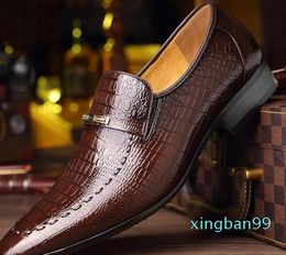 Dress Shoes Men's Fashion Casual Business Classic Solid Color Pu Crocodile Pattern Pointed Toe For Wedding Party