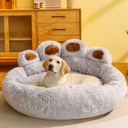 Fluffy Dog Bed Plush Kennel Accessories Pet Products Large Dogs Beds Bedding Sofa Basket Small Mat Cats Big Cushion Puppy Pets 240115