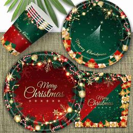 Disposable Dinnerware Merry Christmas Party Disposable Paper Plate Tableware Napkins Tablecloth Christmas Decor For Home 2023 Happy New Year 2024vaiduryd