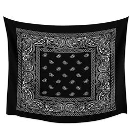 Bandana Black Tapestry Wall Hanging Fabric Hippie Beach Blanket Living Room Decor Bedroom Background Carpet Cloth Covering 240115