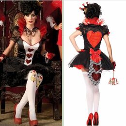Halloween Carnival Costume Sexy Queen Cosplay Women Fancy Dress With Heart Pattern Sexy Dress Stage Wear Outfit306j