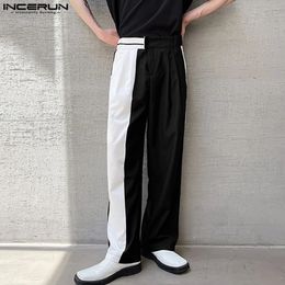 INCERUN Korean Style Mens Trousers Casual Loose High Waisted Pants Fashionable Contrasting Colour Design Pantalons S-5XL 240115