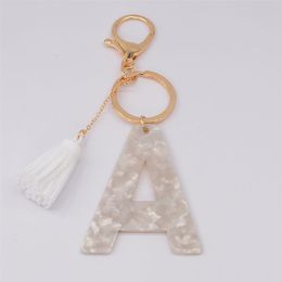 Tassel Acrylic 26 English Letter Keychain Fashion White Pattern Key Chain Initial Alphabet Pendant Gift For Friends Women306z