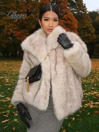 Fashion Luxury Fluffy Faux Fur Women Jacket Winter Long Sleeve Shaggy Overcoats Thick Warm Fox Fur Coat Female Street Outerwear 240124