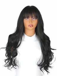European And American Wig Waist-length Curly Black Wavy Bangs Middle-parted Natural High-temperature Silk Hair Cover240115