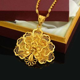 Peacock Pendant Chain Vivid Animal Solid 18k Yellow Gold Filled Womens Jewelry Beautiful Gift Fashion Accessories248J