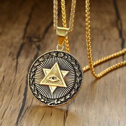 Of Providence Double Triangle Pendant Necklace Men Illuminati The Third Eye Jewelry245g