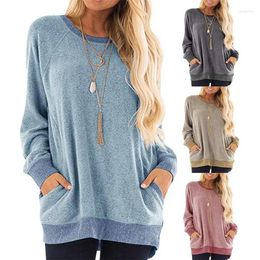 Women's Sweaters Crewneck Women Casual Long Sleeve Colour Block Pullover Tunic Tops With Pockets OEM Blank Customizable Sweatshirt