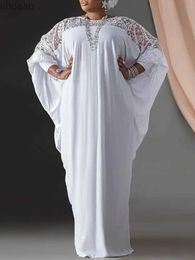 Basic Casual Dresses VONDA-Robe longue dentelle blanche femme grande longues patchwork dcontract vacances YQ240115