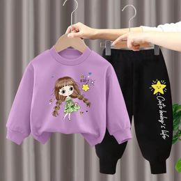 Girls Cartoon Sets Kids Long Sleeve Sports Shirts Pants Suits Autumn Spring Children's Clothing Teen 3-8 Year 240115