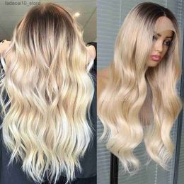 Synthetic Wigs Loose Wave Ombre Blonde Wigs 13x4 Lace Front Wigs with Dark Roots 3 tones hair wig Natural Looking Heat Resistant Synthetic Wig Q240115