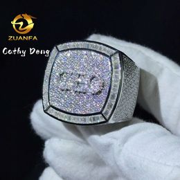 New Mens Hip Hop Cuban Name And Number Customized Ice Out S Moissanite Diamond Championship "Ceo" Letter Ring