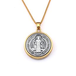 10pcs lots Antique Gold St Benedict Cross Medal Charm Pendant Necklaces For Male Jewellery Fashion Accessories Chain 23 6inches A-55221l