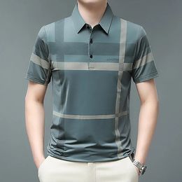 Men's Polo Shirt Summer Short Sleeve Tshirt Striped Printing Button Loose Plus Size Casual Comfort Fashion Tops 240115