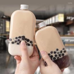 Water Bottles 250-500ml PET Cute Milk Tea Cups Square Bottle Cup Customised Beverage Candy Storage Jar For Party Decor Supply BPA Free