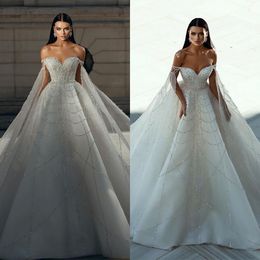 Luxuriöses A-Linie-Hochzeitskleid für Damen, herzförmig, schulterfrei, Brautkleider, Pailletten, Strass, rückenfrei, Sweep-Zug-Kleid nach Maß