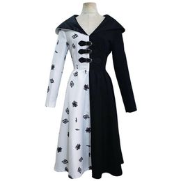 Cruella Cosplay Costume Black White Dress Outfits Halloween Carnival Suit234C