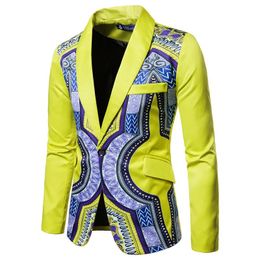 Blazers African Dashiki Print Suit Blazer Men 2018 Brand New Single Breasted Suit Jacket Men Casual Wedding Party Dress Blazers for