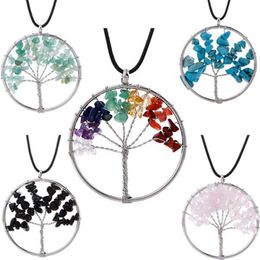 12Pcs Set Tree of Life Necklace Natural Healing Tree of Life Pendant Amethyst Rose Crystal Necklace Gemstone Chakra Jewellery for Wo278W