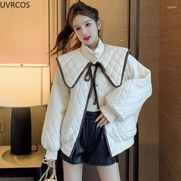 Women's Trench Coats Winter Sweet Warm Cotton Women Cute Turndown Collar Loose Casual Padded Jacket Solid Colour Single Breasted Office