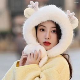 Berets Cute Furry Trim Antler Ears Decor Women Winter Hat Thickened Plush Warm Ear Protection Woollen Fashion Accessories