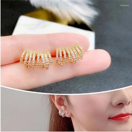 Stud Earrings Geometric Circle Semicircle Women 2024 Trendy Golden Luxury Zircon Earring Lady Charming Bijou On Ear With Stones