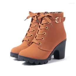 Boots Plus Size Ankle Women Platform High Heels Buckle Shoes Thick Heel Short Boot Ladies Casual Footwear Drop