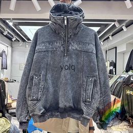 Men's Hoodies Sweatshirts Nice Washed Half Zipper Hoodie Heavy Fabric Unisex Cloing Loose Oversized B Quality Jean Hooded Pullover For Menyolq