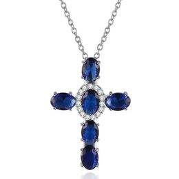 Hip Hop Vintage Jewellery Cross Pendant 18K White Gold Fill Oval Cut Sapphire CZ Diamond Christian Jesus Women Wedding Clavicle Neck271u