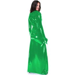 12 Clors Sexy Gloved Long Dress Women Novelty Long Sleeve Clubwear Wet Look PVC Catwoman Cosplay Costume Back Zipper Club Dress306I